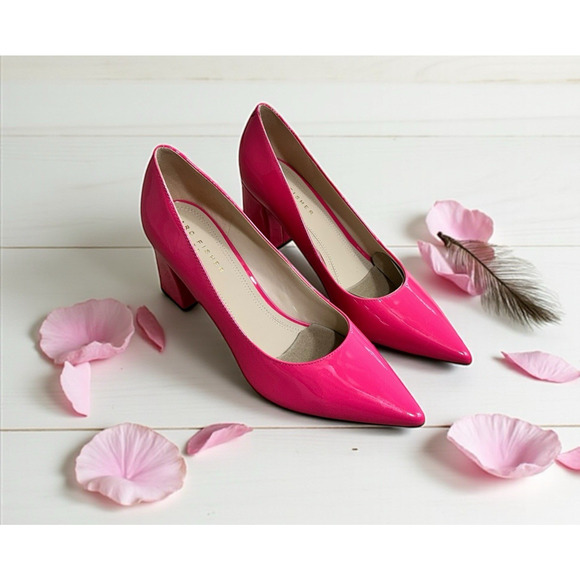 Marc Fisher LTD Zala Pink Patent Leather Block Pump Heels Sz 8.5 M Pointed New - Picture 1 of 13